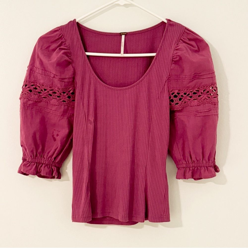 Free People Prairie Boho Puff Sleeves Top size XS